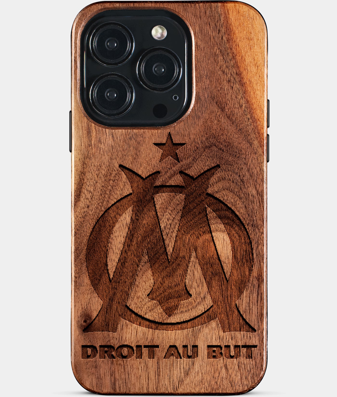 Eco-friendly Olympique De Marseille iPhone 15 Pro Case - Carved Wood Custom Olympique De Marseille Gift For Him - Monogrammed Personalized iPhone 15 Pro Cover By Engraved In Nature