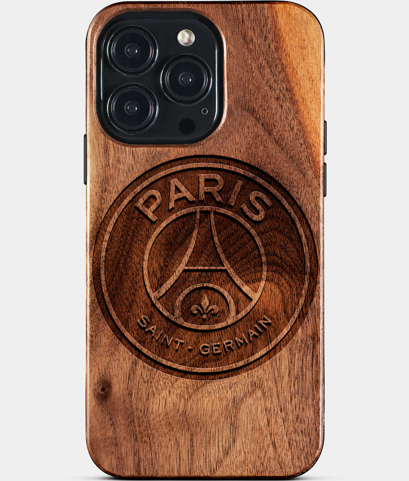 Eco-friendly Paris Saint Germain FC iPhone 15 Pro Max Case - Carved Wood Custom Paris Saint Germain FC Gift For Him - Monogrammed Personalized iPhone 15 Pro Max Cover By Engraved In Nature