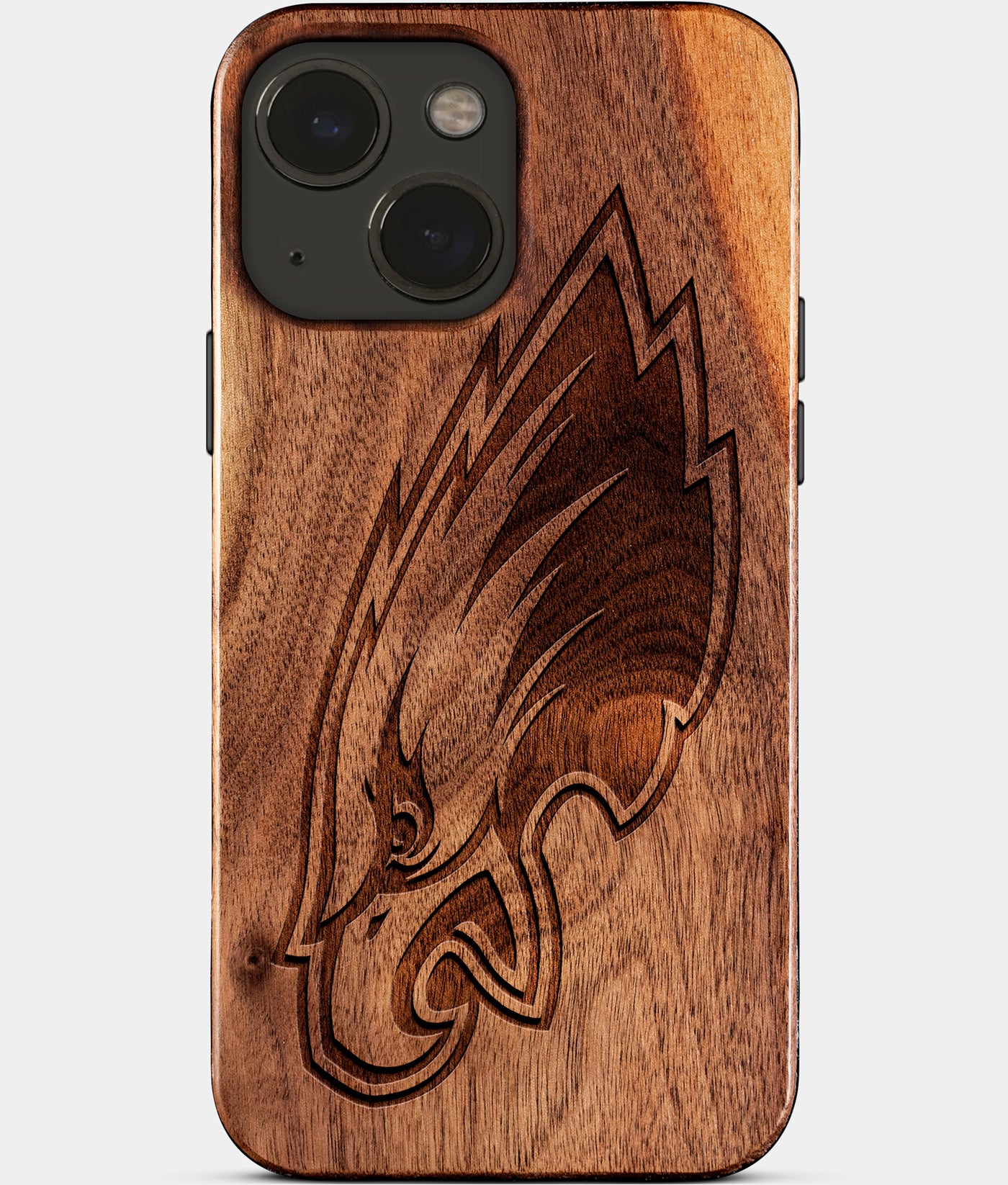 Eco-friendly Philadelphia Eagles iPhone 15 Plus Case - Carved Wood Custom Philadelphia Eagles Gift For Him - Monogrammed Personalized iPhone 15 Plus Cover By Engraved In Nature