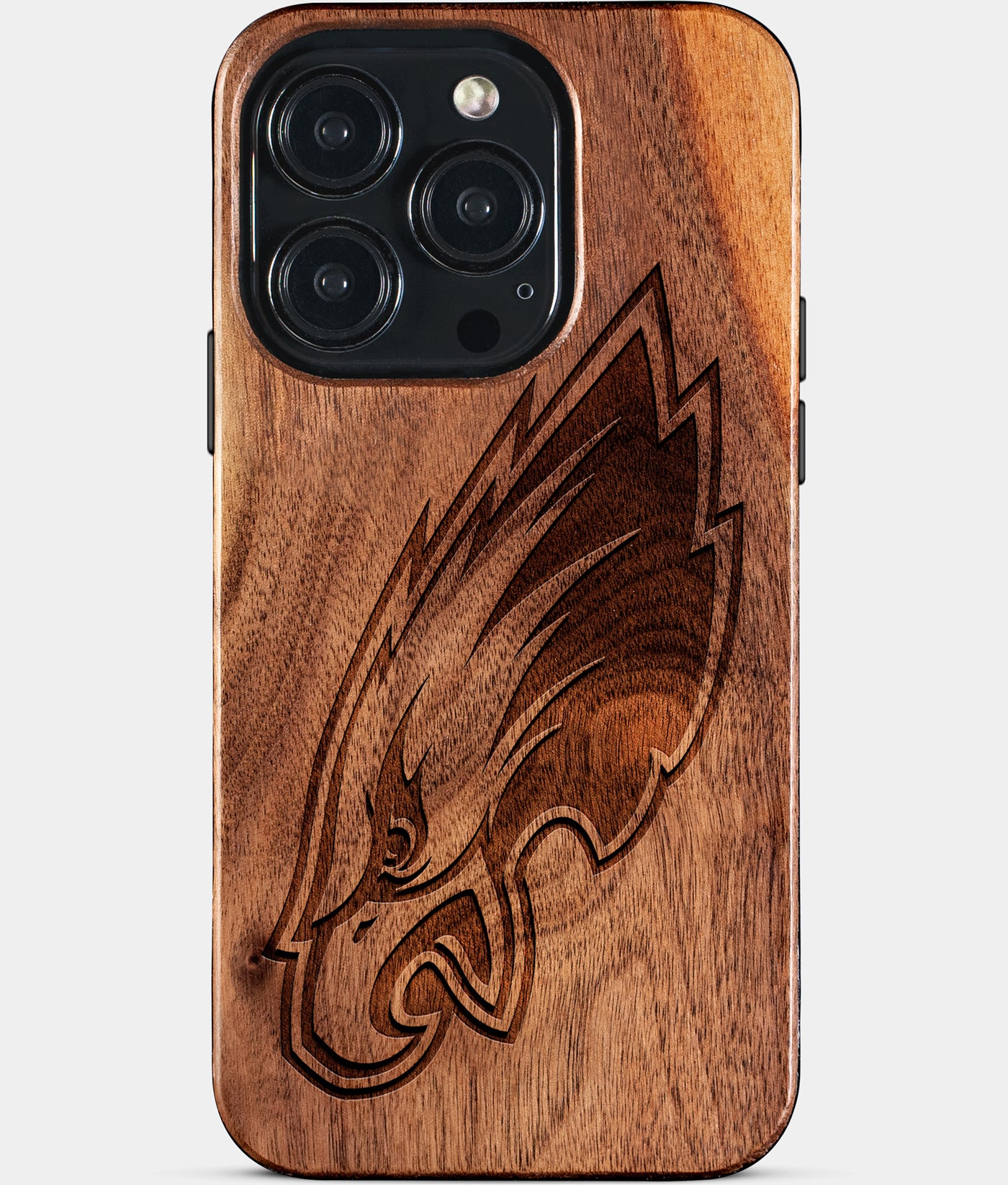 Eco-friendly Philadelphia Eagles iPhone 15 Pro Case - Carved Wood Custom Philadelphia Eagles Gift For Him - Monogrammed Personalized iPhone 15 Pro Cover By Engraved In Nature