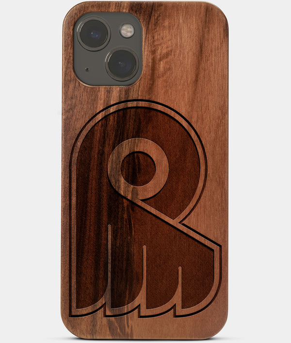 Carved Wood Philadelphia Flyers iPhone 13 Mini Case | Custom Philadelphia Flyers Gift, Birthday Gift | Personalized Mahogany Wood Cover, Gifts For Him, Monogrammed Gift For Fan | by Engraved In Nature