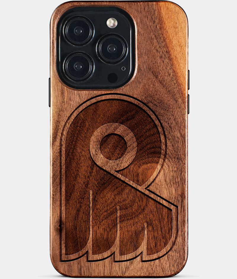 Eco-friendly Philadelphia Flyers iPhone 15 Pro Case - Carved Wood Custom Philadelphia Flyers Gift For Him - Monogrammed Personalized iPhone 15 Pro Cover By Engraved In Nature