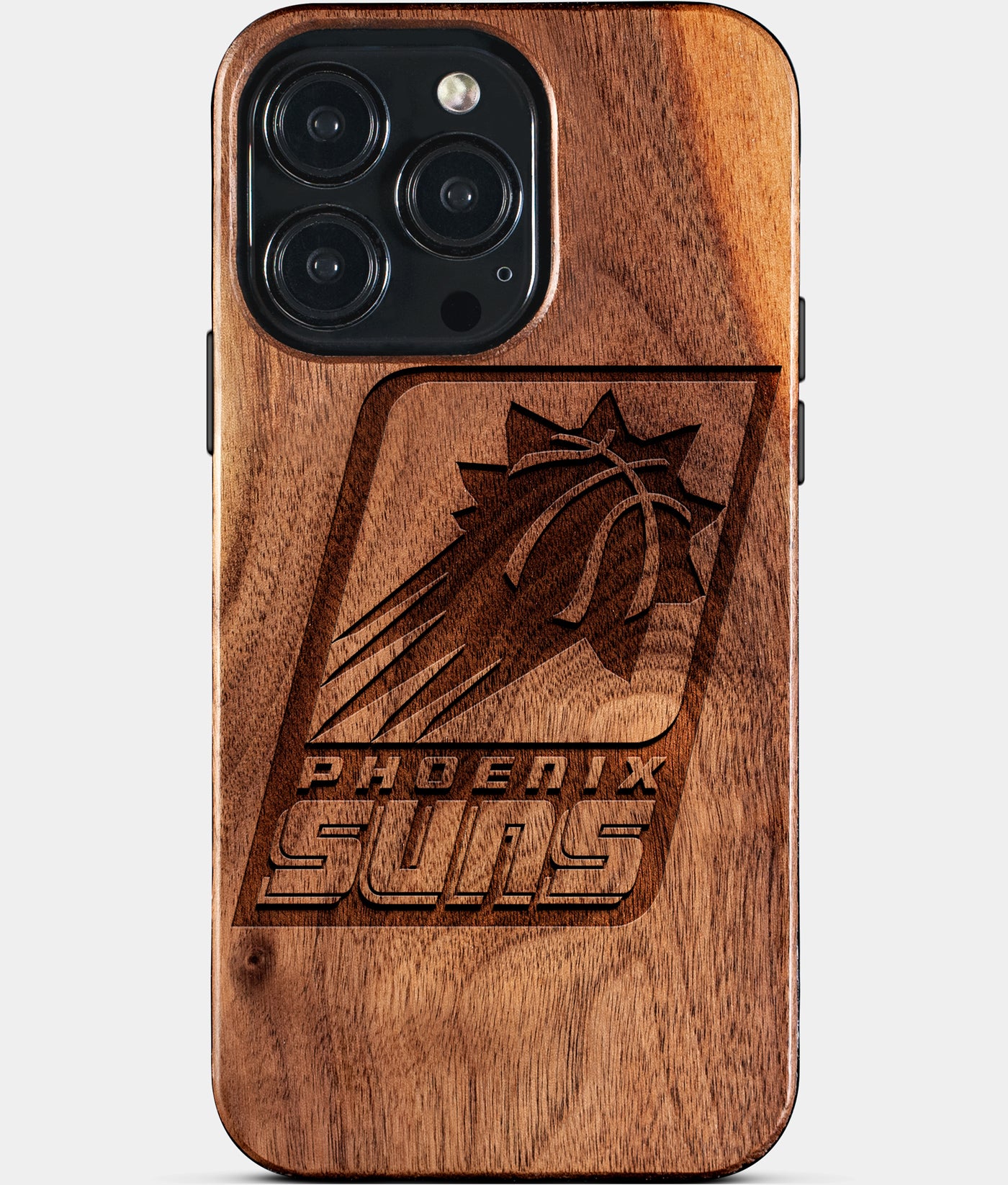 Eco-friendly Phoenix Suns iPhone 15 Pro Max Case - Carved Wood Custom Phoenix Suns Gift For Him - Monogrammed Personalized iPhone 15 Pro Max Cover By Engraved In Nature