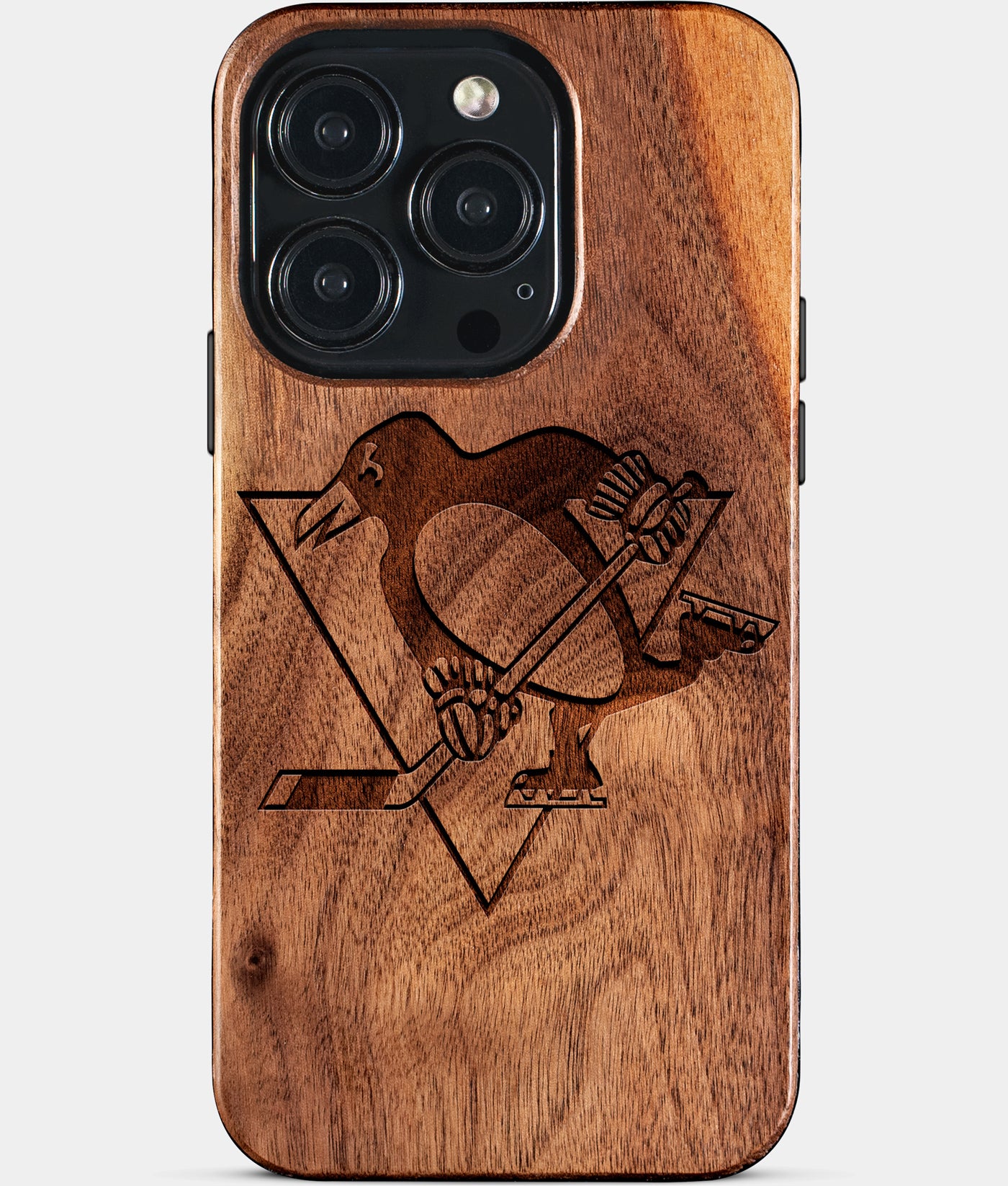 Eco-friendly Pittsburgh Penguins iPhone 15 Pro Case - Carved Wood Custom Pittsburgh Penguins Gift For Him - Monogrammed Personalized iPhone 15 Pro Cover By Engraved In Nature