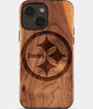 Eco-friendly Pittsburgh Steelers iPhone 15 Case - Carved Wood Custom Pittsburgh Steelers Gift For Him - Monogrammed Personalized iPhone 15 Cover By Engraved In Nature