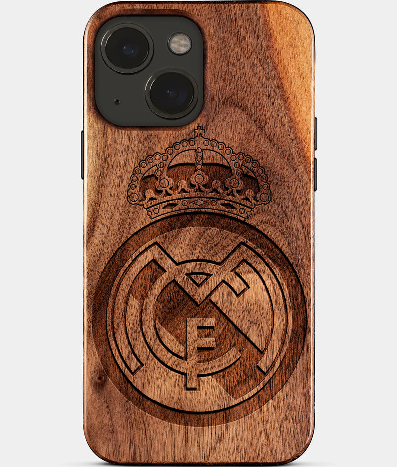 Eco-friendly Real Madrid Cf iPhone 15 Case - Carved Wood Custom Real Madrid Cf Gift For Him - Monogrammed Personalized iPhone 15 Cover By Engraved In Nature