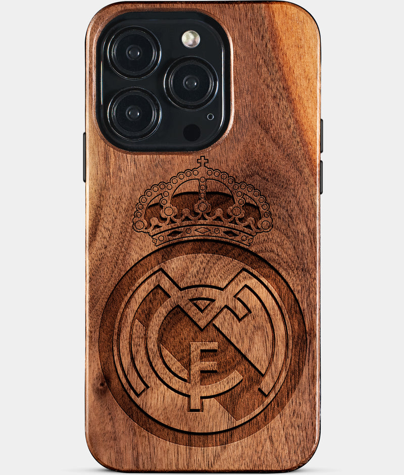 Eco-friendly Real Madrid Cf iPhone 15 Pro Case - Carved Wood Custom Real Madrid Cf Gift For Him - Monogrammed Personalized iPhone 15 Pro Cover By Engraved In Nature