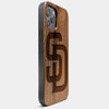 Best Wood San Diego Padres iPhone 13 Pro Max Case | Custom SD Padres Gift | Walnut Wood Cover - Engraved In Nature