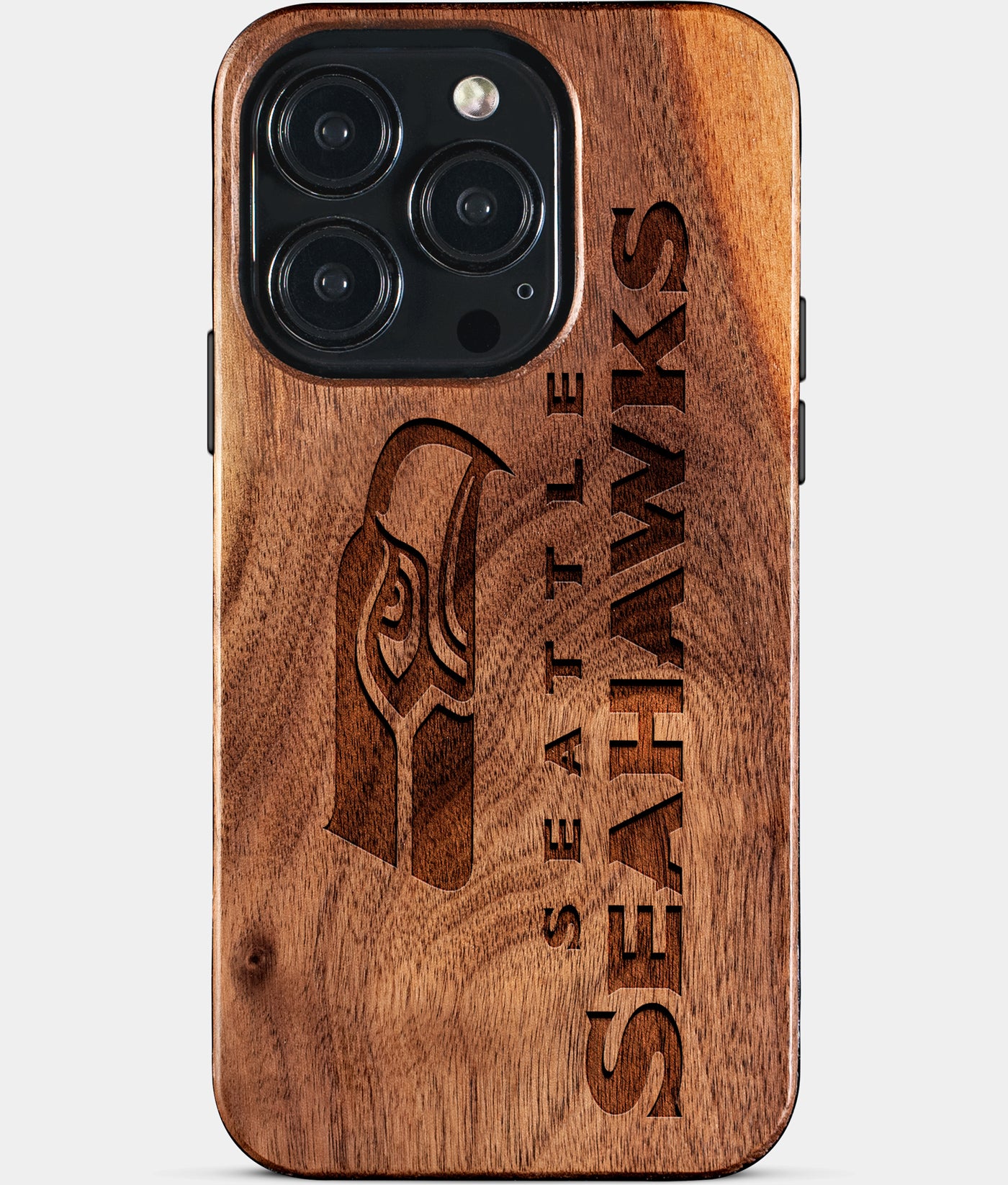 Eco-friendly Seattle Seahawks iPhone 15 Pro Case - Carved Wood Custom Seattle Seahawks Gift For Him - Monogrammed Personalized iPhone 15 Pro Cover By Engraved In Nature