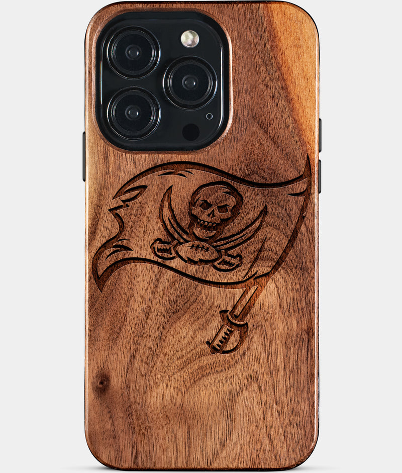 Eco-friendly Tampa Bay Buccaneers iPhone 15 Pro Case - Carved Wood Custom Tampa Bay Buccaneers Gift For Him - Monogrammed Personalized iPhone 15 Pro Cover By Engraved In Nature