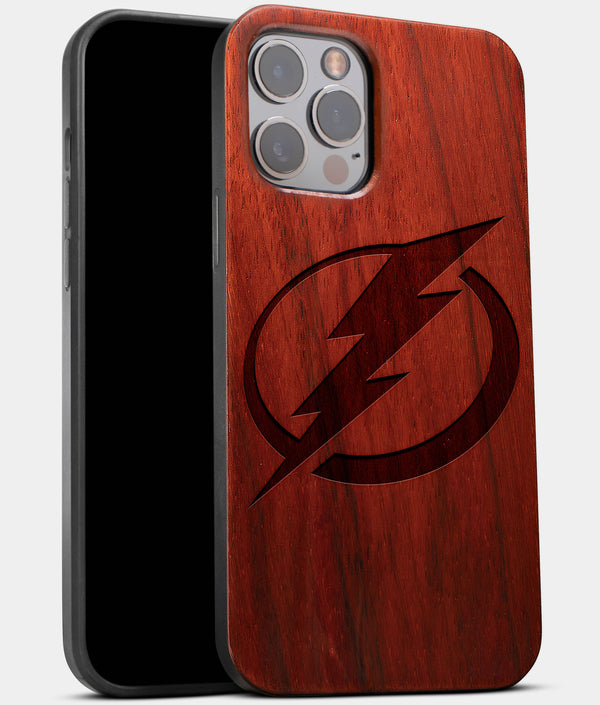 Best Wood Tampa Bay Lightning iPhone 13 Pro Case | Custom Tampa Bay Lightning Gift | Mahogany Wood Cover - Engraved In Nature