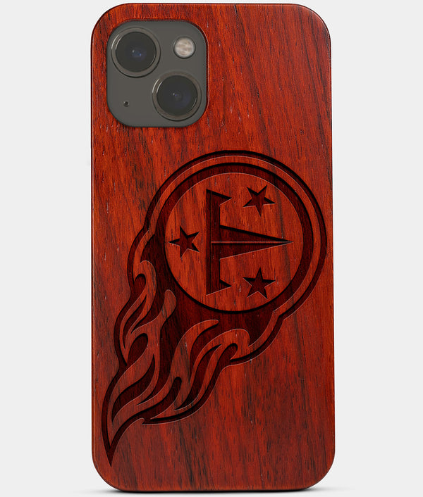 Carved Wood Tennessee Titans iPhone 13 Mini Case | Custom Tennessee Titans Gift, Birthday Gift | Personalized Mahogany Wood Cover, Gifts For Him, Monogrammed Gift For Fan | by Engraved In Nature