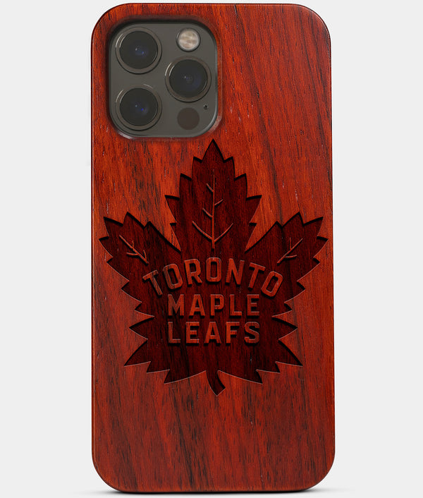 Carved Wood Toronto Maple Leafs iPhone 13 Pro Case | Custom Toronto Maple Leafs Gift, Birthday Gift | Personalized Mahogany Wood Cover, Gifts For Him, Monogrammed Gift For Fan | by Engraved In Nature