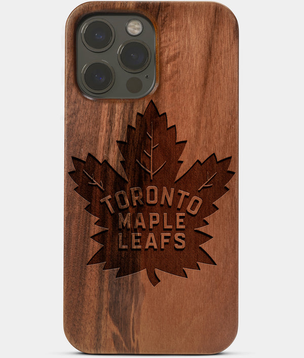 Carved Wood Toronto Maple Leafs iPhone 13 Pro Case | Custom Toronto Maple Leafs Gift, Birthday Gift | Personalized Mahogany Wood Cover, Gifts For Him, Monogrammed Gift For Fan | by Engraved In Nature