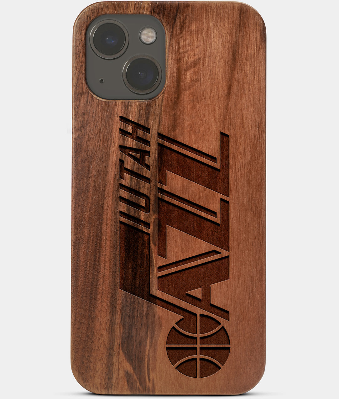 Carved Wood Utah Jazz iPhone 13 Case | Custom Utah Jazz Gift, Birthday Gift | Personalized Mahogany Wood Cover, Gifts For Him, Monogrammed Gift For Fan | by Engraved In Nature