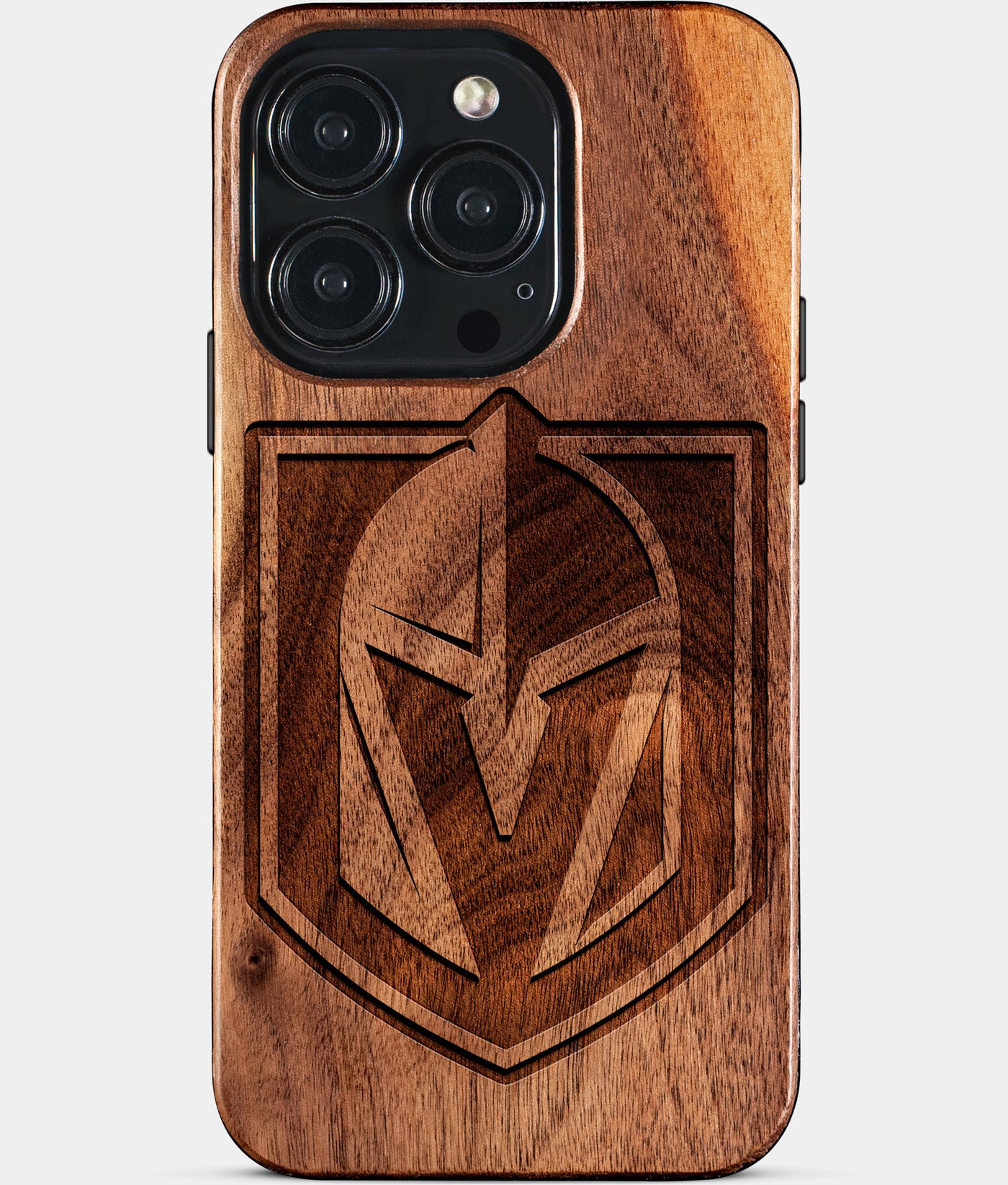 Eco-friendly Vegas Golden Knights iPhone 15 Pro Case - Carved Wood Custom Vegas Golden Knights Gift For Him - Monogrammed Personalized iPhone 15 Pro Cover By Engraved In Nature