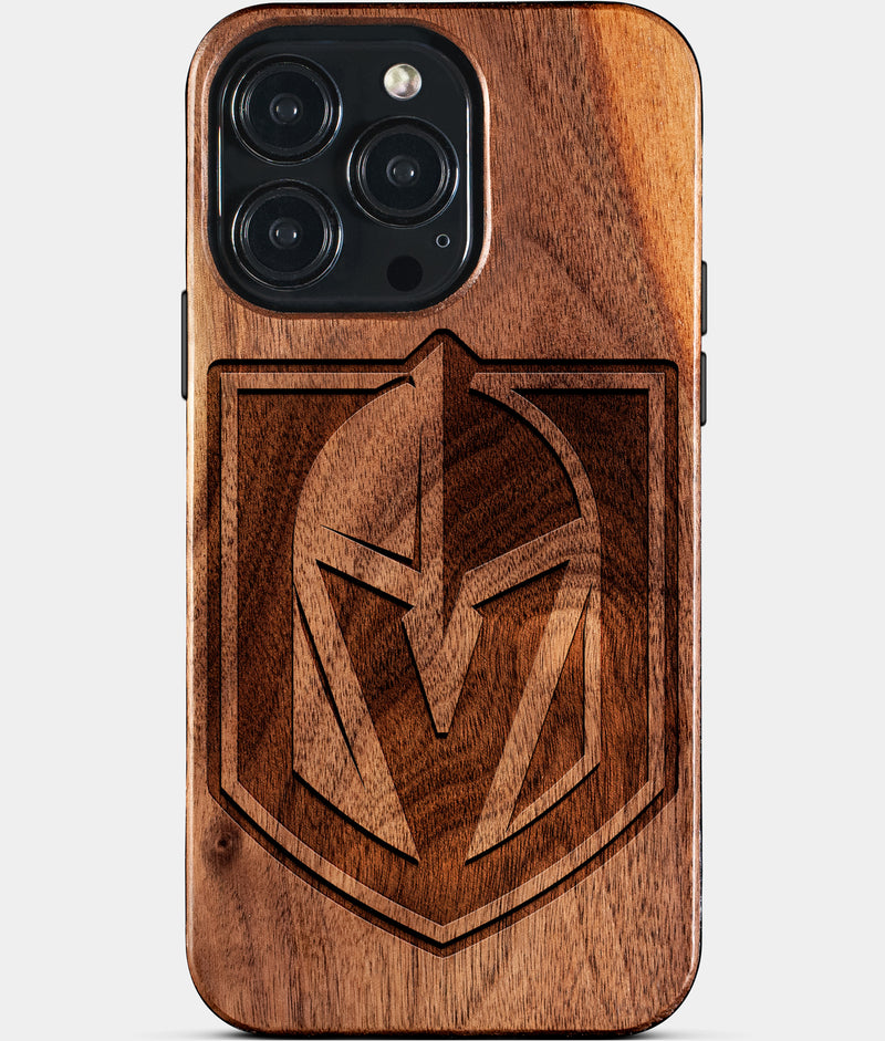 Eco-friendly Vegas Golden Knights iPhone 15 Pro Max Case - Carved Wood Custom Vegas Golden Knights Gift For Him - Monogrammed Personalized iPhone 15 Pro Max Cover By Engraved In Nature