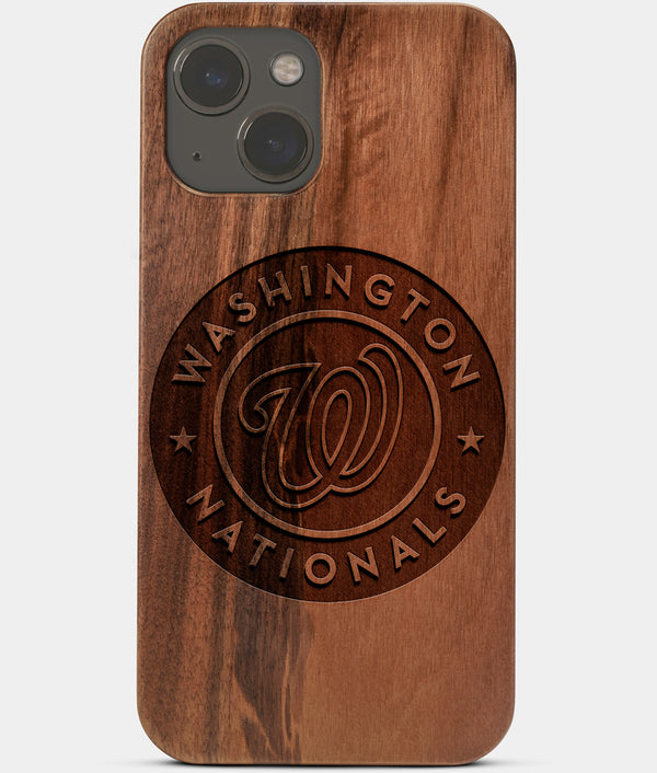 Carved Wood Washington Nationals iPhone 13 Case | Custom Washington Nationals Gift, Birthday Gift | Personalized Mahogany Wood Cover, Gifts For Him, Monogrammed Gift For Fan | by Engraved In Nature