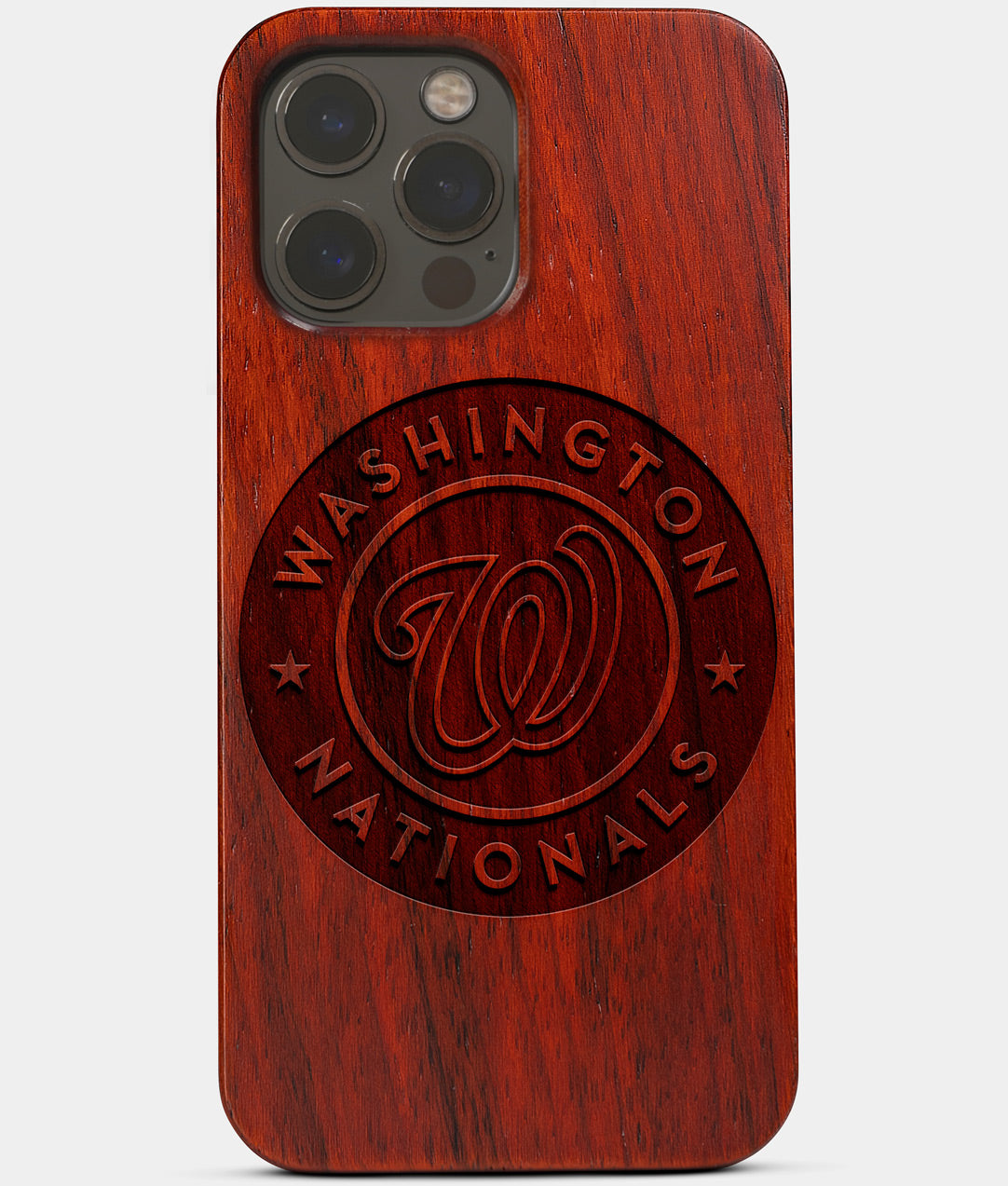 Carved Wood Washington Nationals iPhone 13 Pro Case | Custom Washington Nationals Gift, Birthday Gift | Personalized Mahogany Wood Cover, Gifts For Him, Monogrammed Gift For Fan | by Engraved In Nature