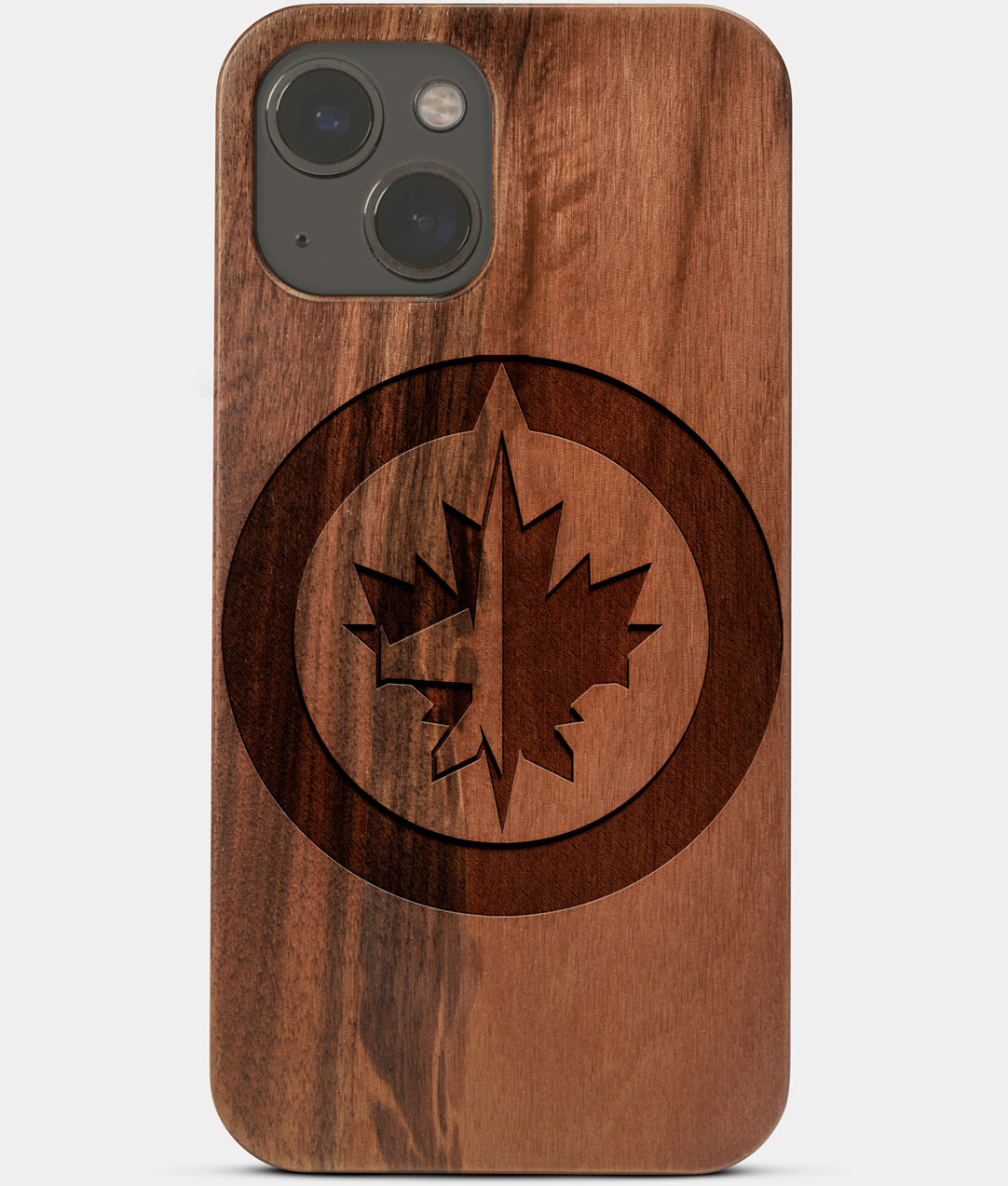 Carved Wood Winnipeg Jets iPhone 13 Mini Case | Custom Winnipeg Jets Gift, Birthday Gift | Personalized Mahogany Wood Cover, Gifts For Him, Monogrammed Gift For Fan | by Engraved In Nature